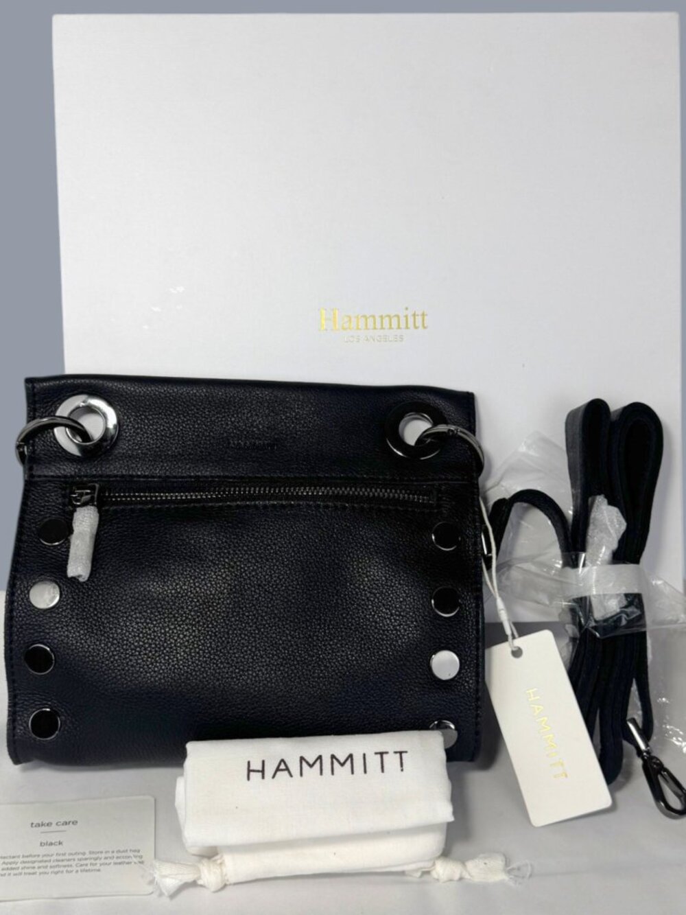 Hammitt Tony Small Black Crossbody Bag Purse Leather Gunmetal New In Box